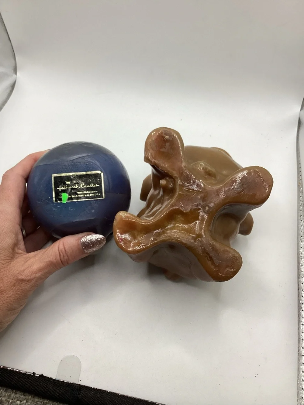Hallmark Blue Round Pig Candle & Brown Pig Candle Set